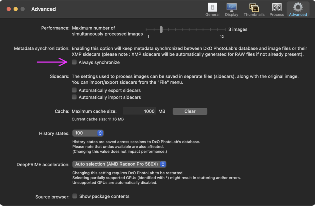 Image showing the window in which PhotoLab's advanced settings can be set or changed.